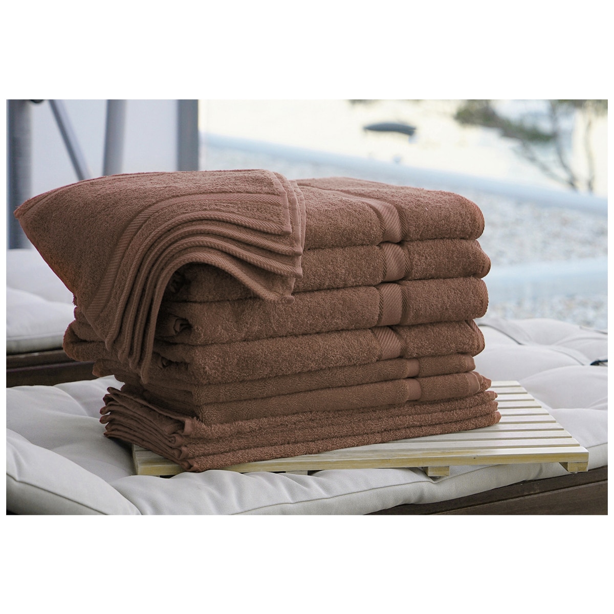 Kingtex Plain dyed 100% Combed Cotton towel range 550gsm Bath Sheet set 14 piece - Chocolate