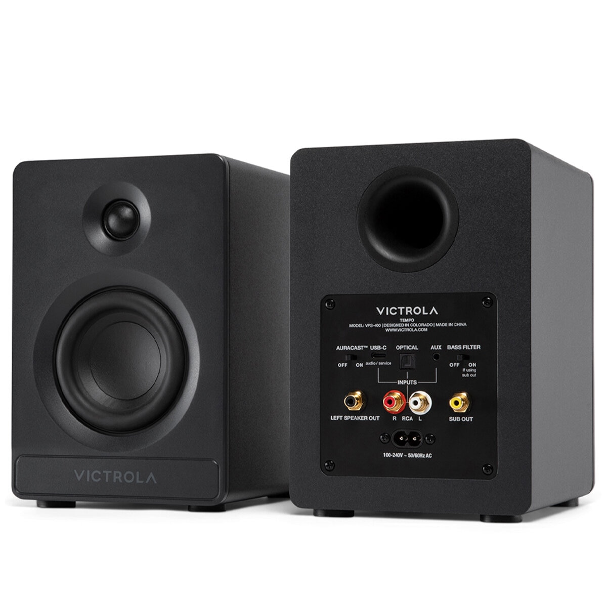 Victrola Tempo Bookshelf Speakers Black VPS-400-BLK-INT Victrola Tempo Bookshelf Speakers Black VPS-400-BLK-INT