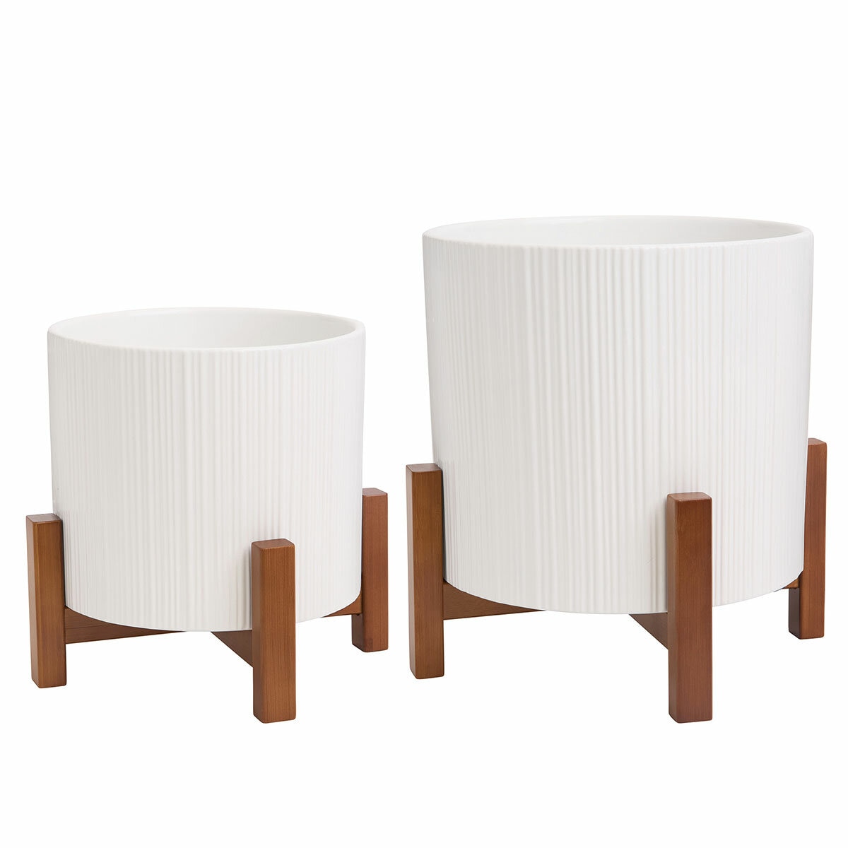 Ceramic Planters On Stand (Set of 2)