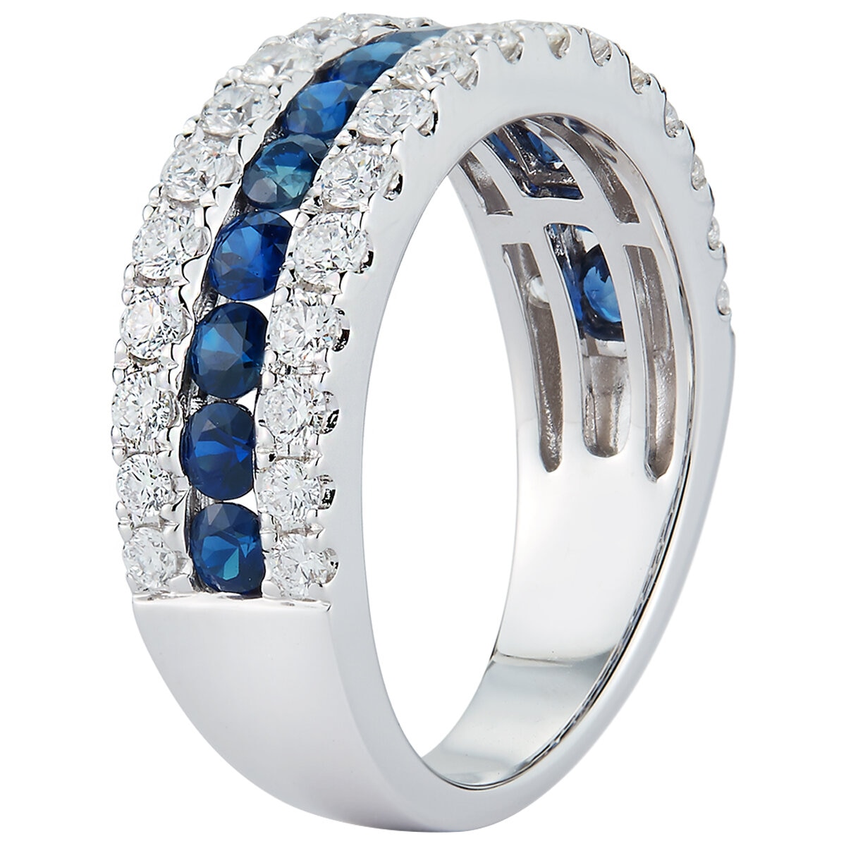 18KT White Gold 0.80ctw Round Diamond Blue Sapphire Ring