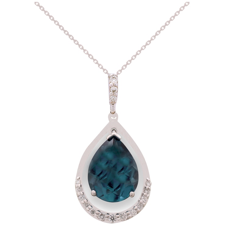14KT White Gold London Blue Topaz and Diamond Pendant Costco Australia