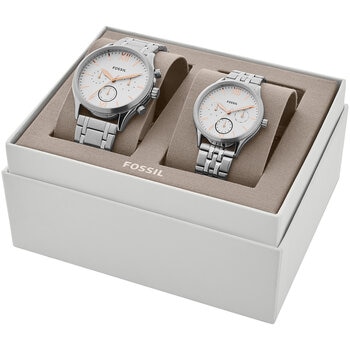 Fossil His And Her Fenmore Multifunction Stainless Steel Watch Gift Set BQ2468
