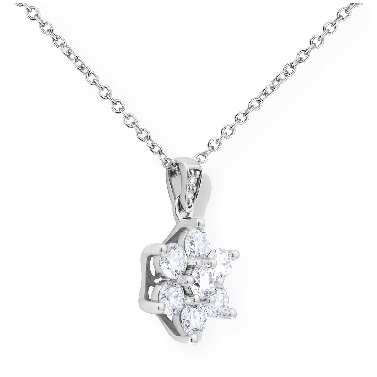 18KT White Gold 1ctw Round Diamond Nine Stone Cluster Pendant
