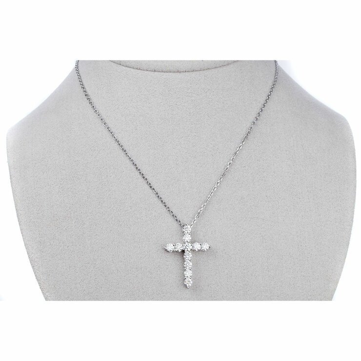 18KT White Gold 2.0ctw Round Diamond Adjustable Cross Pendant