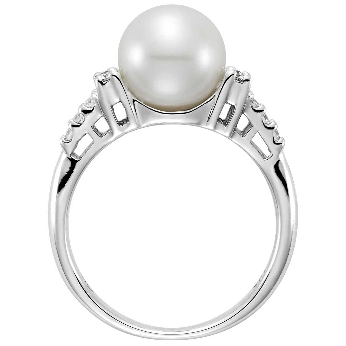 18KT White Gold 0.16ctw Diamond Cultured Freshwater Pearl Ring