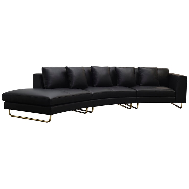 Moran Arcadia Extended Leather Chaise Sofa Onyx
