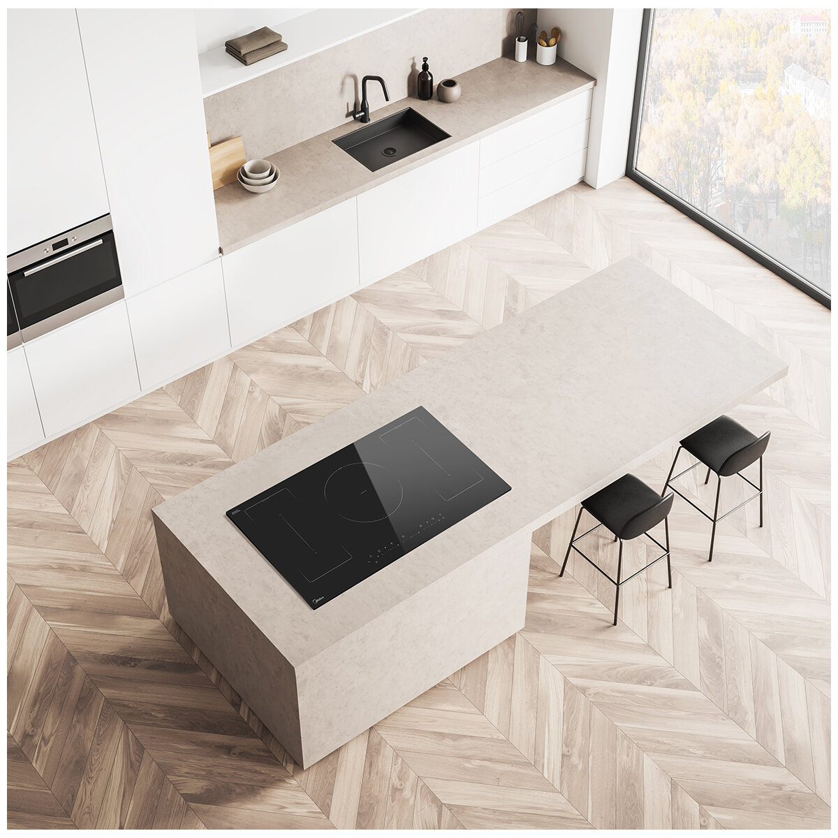 Midea 90cm 5 Zone 7200W Induction Cooktop Black MC-IV7243B2CC-A