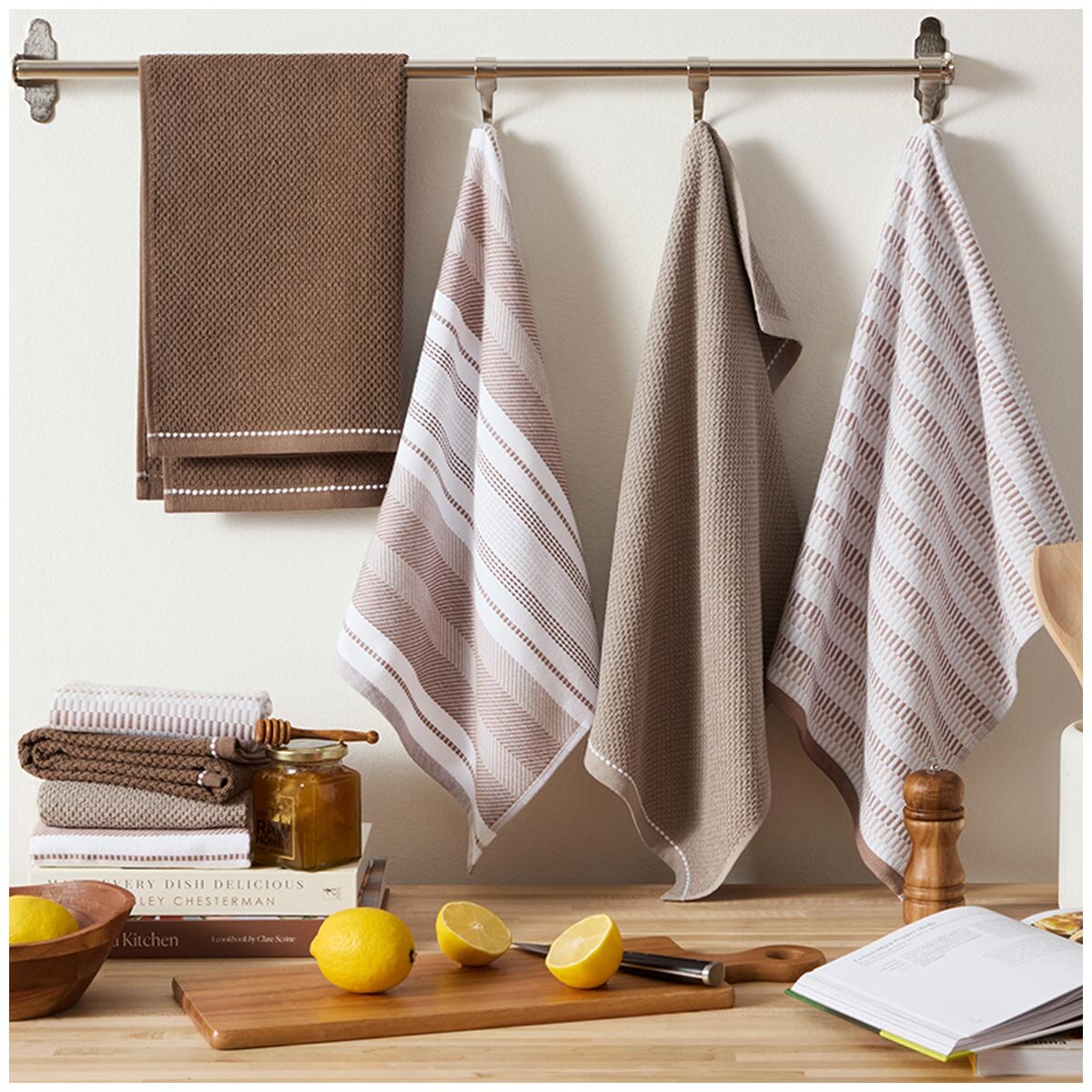 Culinary Classic Shelby Kitchen Towel 8 Pack Mocha