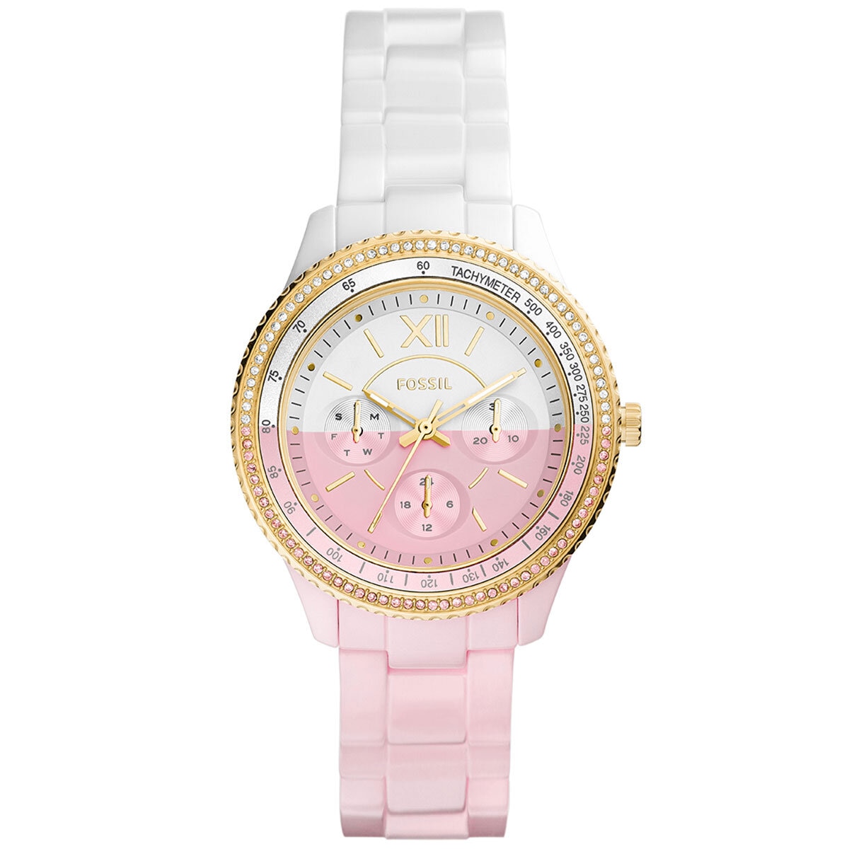 Fossil Stella Multifunction Pink and White Ceramic Watch CE1119l