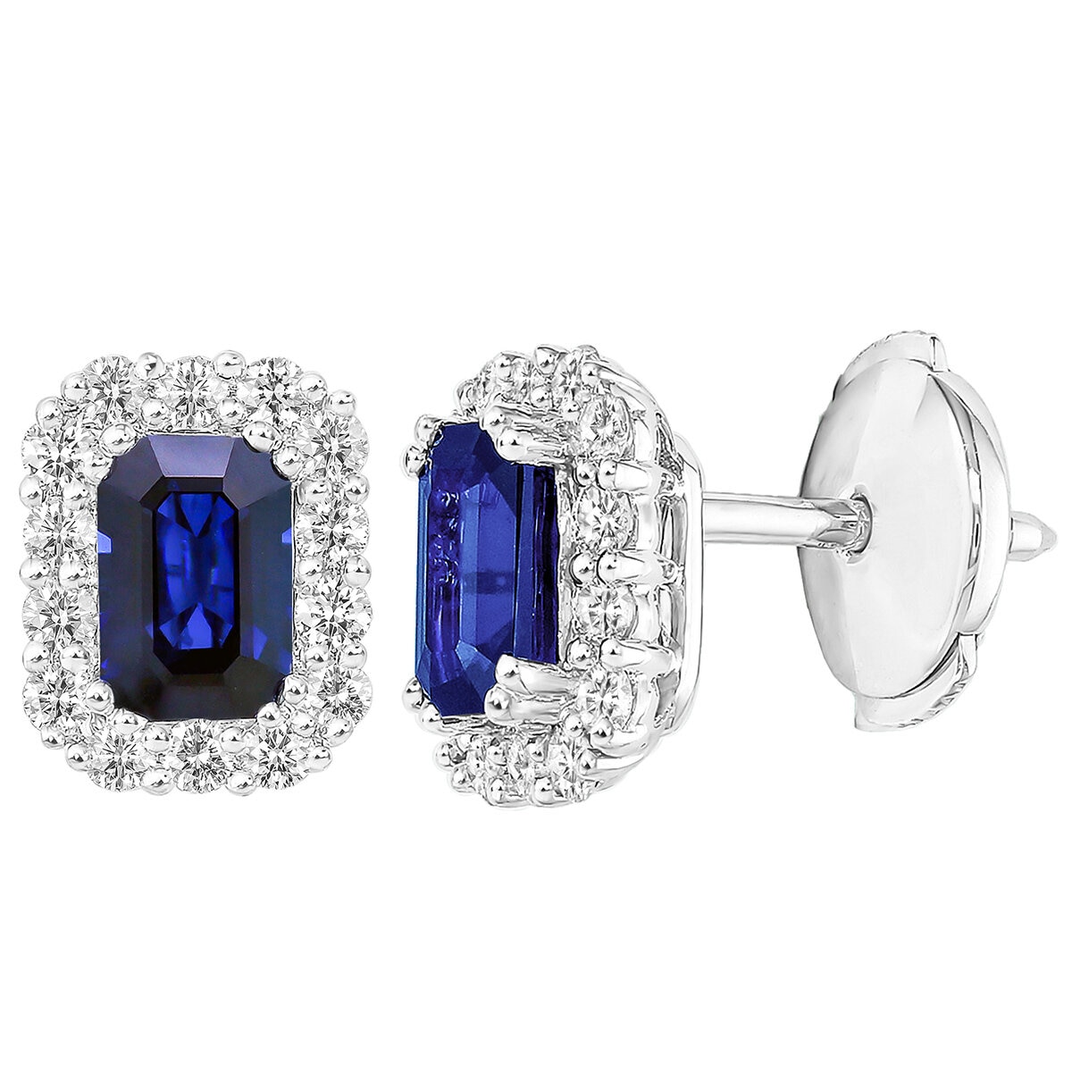 18KT WG 0.40CTW Diamond Sapphire Centre Earrings