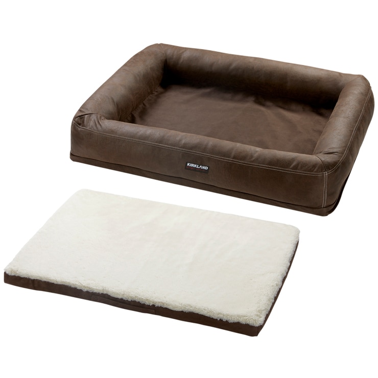Kirkland Signature Rectangular Bolster Pet Travel Bed Brown Faux