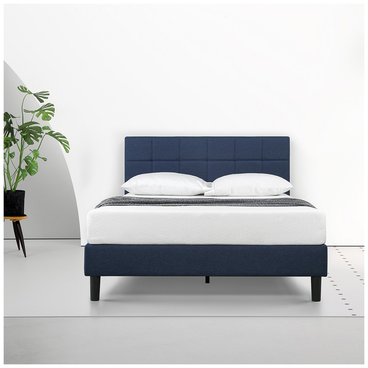 Blackstone Upholstered Square Stitched Platform Double Bed Navy Costco Australia