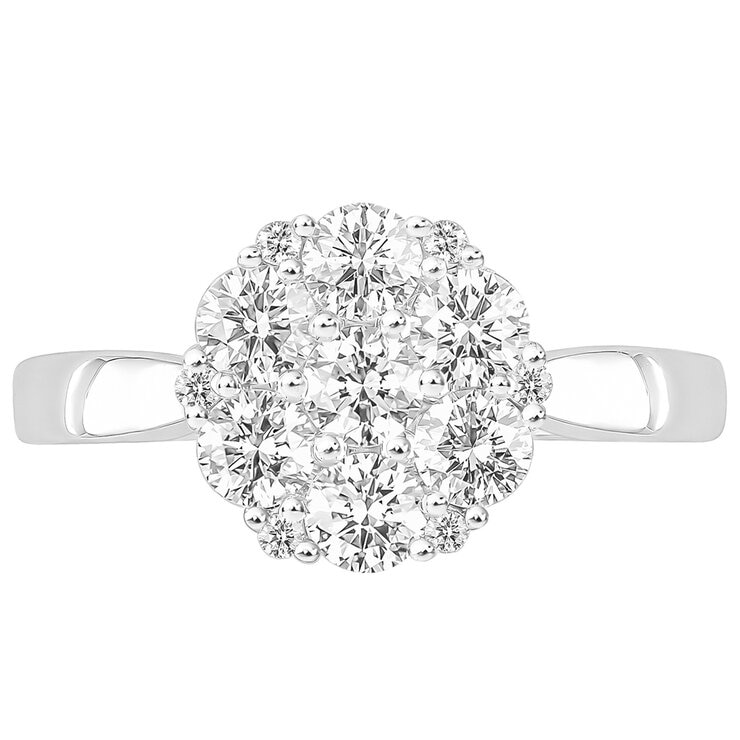 18KT White Gold 0.95ctw Diamond Round Cluster Ring/