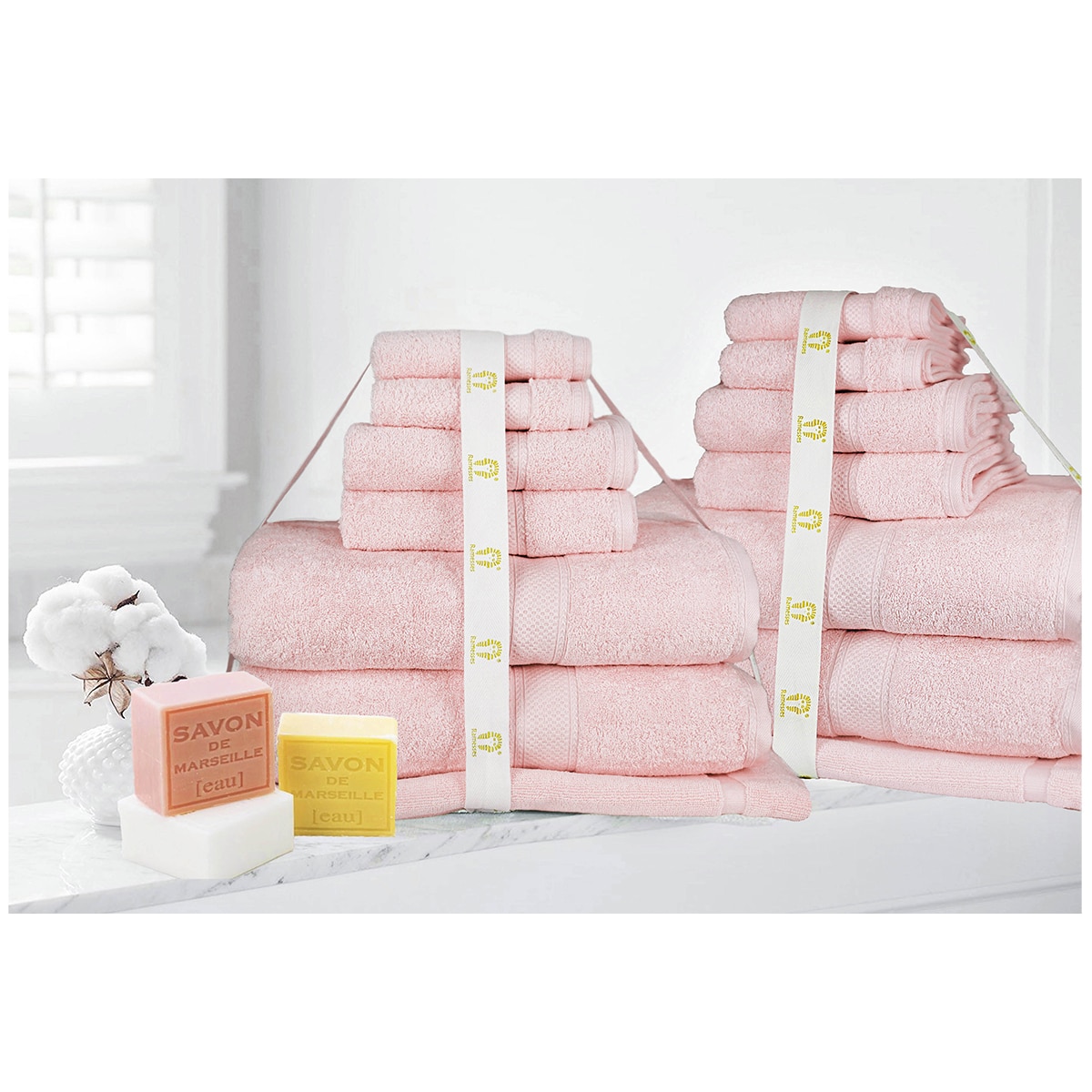 Kingtex Ramesses 100% Cotton Bath Towel Sets 14 piece - Soft Pink