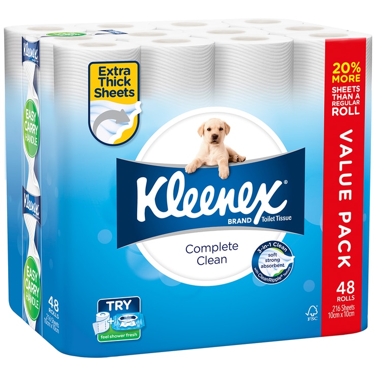 Kleenex Complete Clean Toilet Tissue 48 x 216 sheets Costco Australia