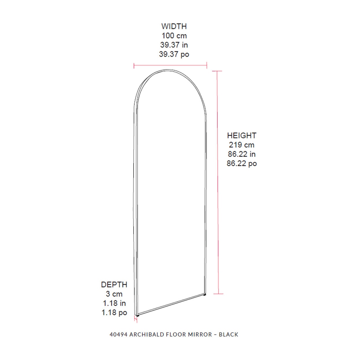 CAFE LIGHTING & LIVING Archibald Floor Mirror Black