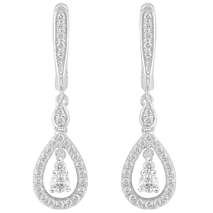 18KT White Gold 0.47ctw Round Diamond Lever Back Drop Earrings 18KT White Gold 0.47ctw Round Diamond Lever Back Drop Earrings