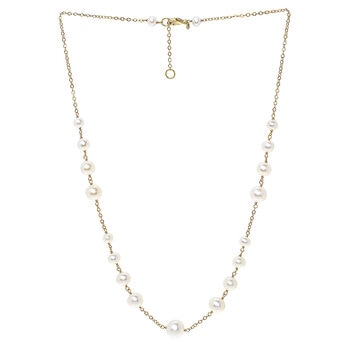 14KT Yellow Gold Cultured Freshwater Pearl Graduated Station Necklace