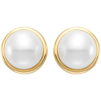 18KT Yellow Gold 9-10mmCultured Pearl Bezel Earrings