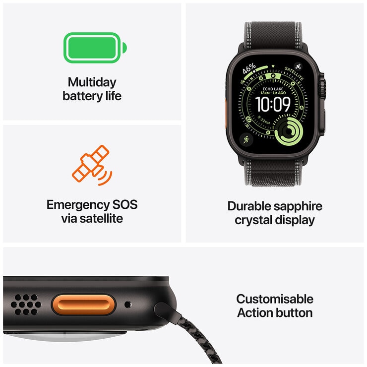Apple Watch Ultra 3 GPS + Cellular 49mm Black Titanium Case with BlackCharcoal Trail Loop - ML