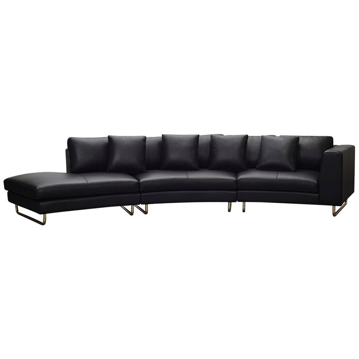 Moran Arcadia Extended Leather Chaise Sofa Onyx