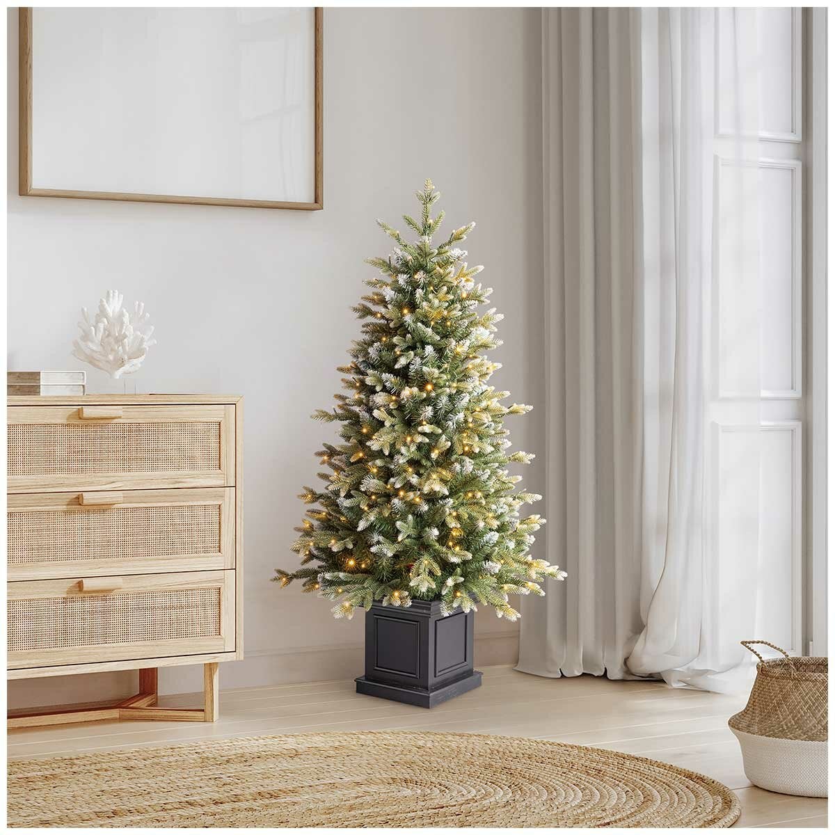 Pre-Lit Glitter Frosted Artificial Potted Christmas Tree 1.3m Pre-Lit Glitter Frosted Artificial Potted Christmas Tree 1.3m