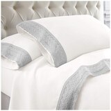 Kingtex Crochet-lace Microfibre Sheet Set 1500 Series Single - Silver/White