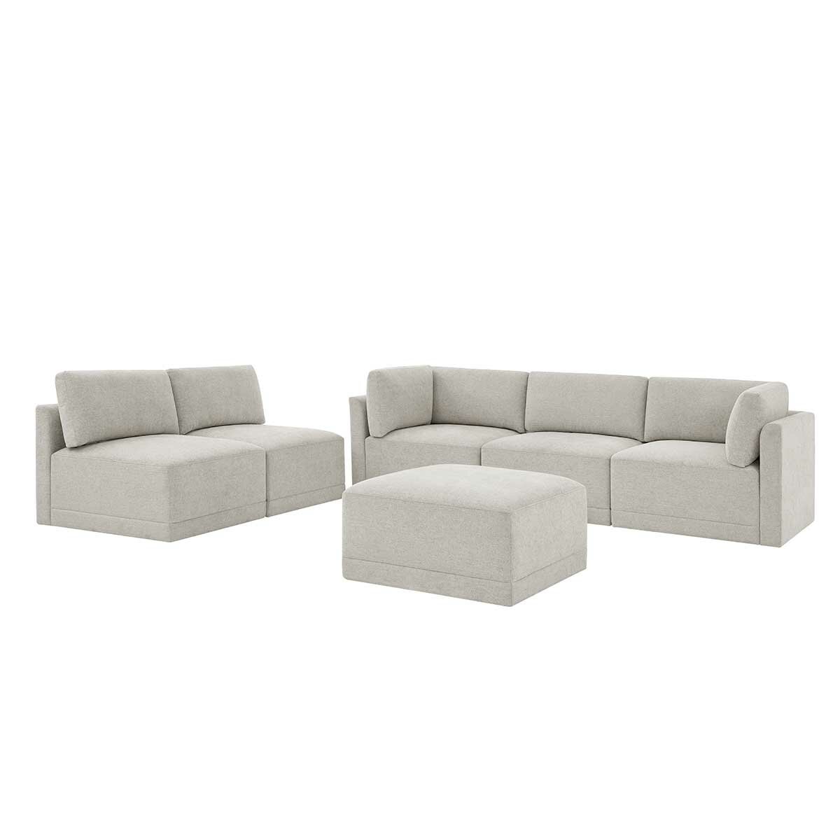 Thomasville 6PC Fabric Modular Sectional with Ottoman Light Grey