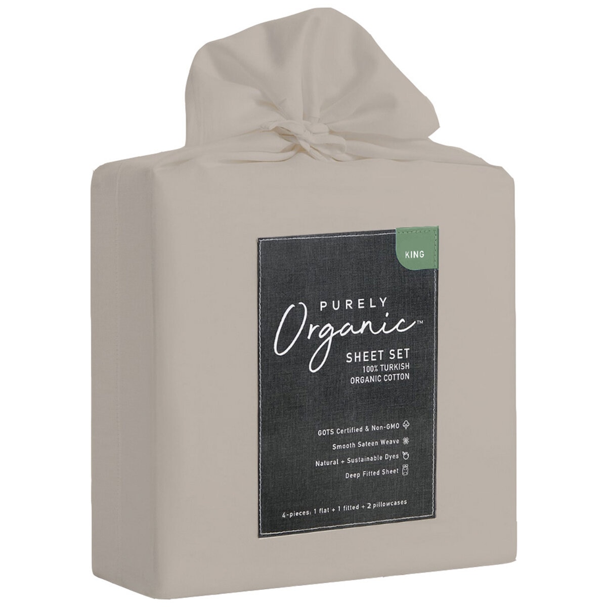 Purely Organic 300TC Cotton Sheet Set 4 Piece King Bone