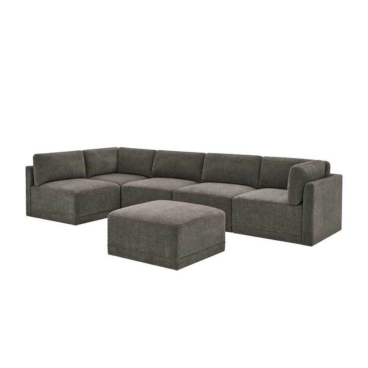 Thomasville 6PC Fabric Modular Sectional with Ottoman Grey