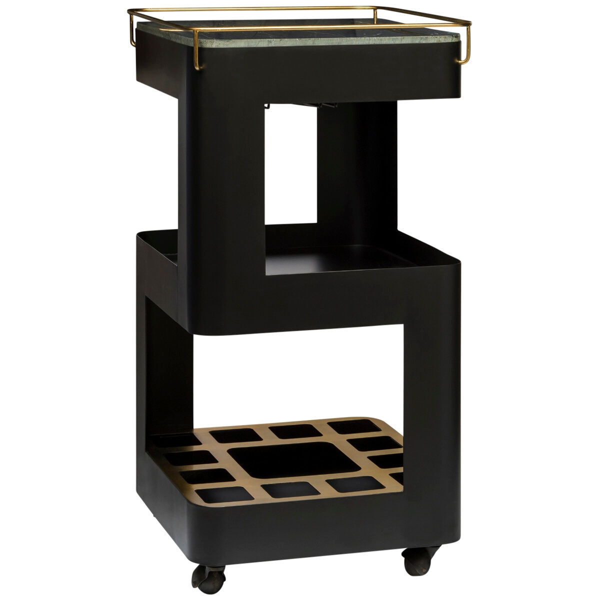 Wine Stash Miniature Bar Cart with Marble Top Black
