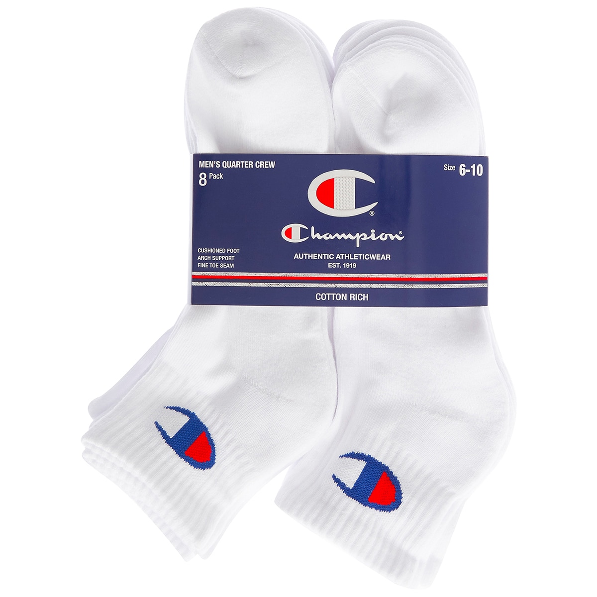 Champion Men's 1/4 Crew Sock 8pk White | Costco Australia