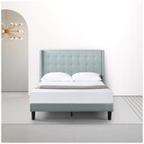 Upholstered Grand Wingback Platform Bed with Nailhead detail Grey King (Zinus)