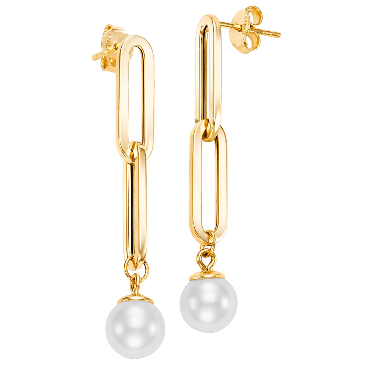 14KT Yellow Gold Freshwater Cultured Pearl Paperclip Earrings 8-9mm