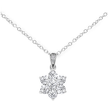 18KT White Gold 1.00ctw Round Diamond Nine Stone Cluster Pendant