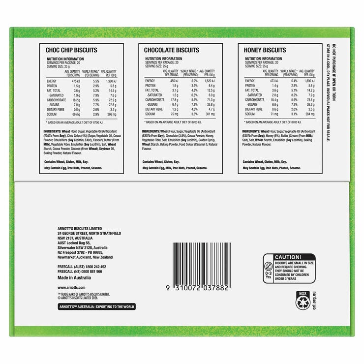 Arnott's Tiny Teddy Variety Pack 60 x 25g Arnott's Tiny Teddy Variety Pack 60 x 25g