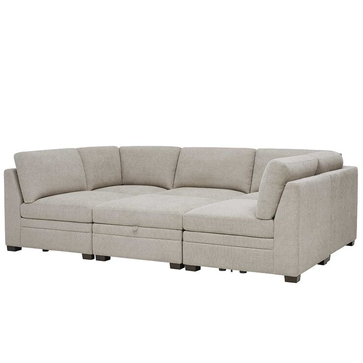 Thomasville 6 Piece Fabric Modular Sectional With Storage Ottoman