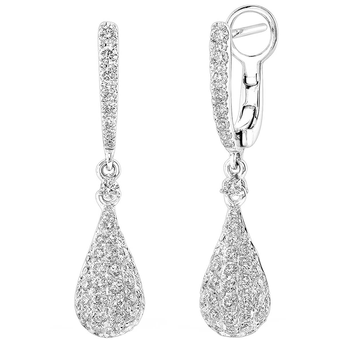 18KT White Gold 0.97ctw Diamond Drop Earrings