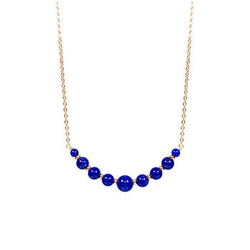 14KT Yellow Gold Graduated Lapis Bead Necklace