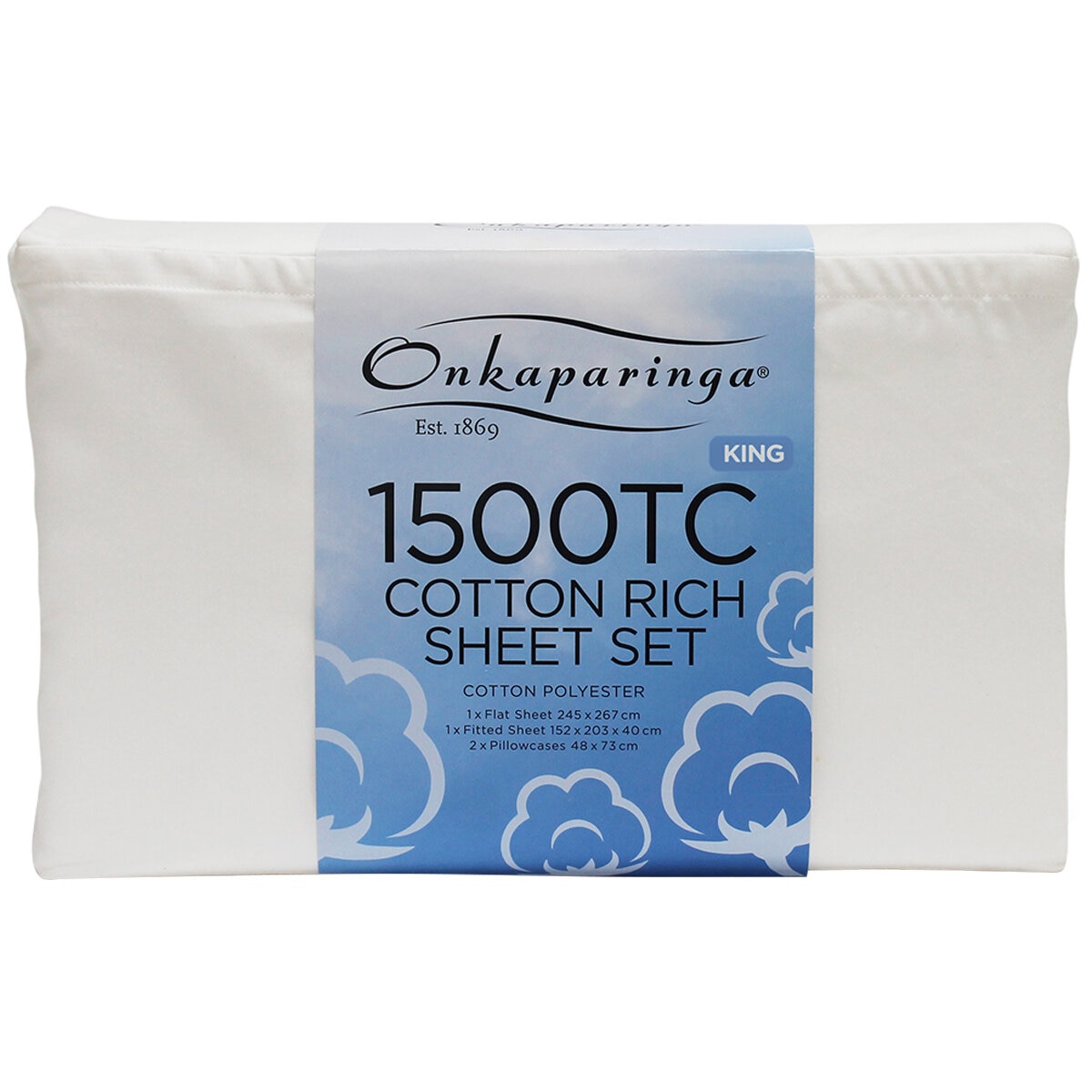 Onkaparinga Cotton Rich 1500TC Sheet Set 4 Piece King White