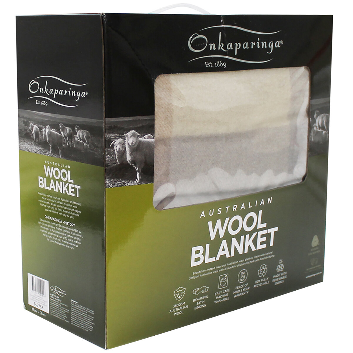 Onkaparinga Australian Wool Blanket Queen Grey Natural