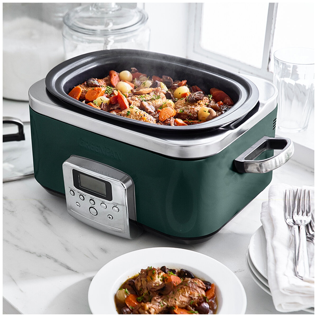 GreenPan 6L Slow Cooker CC009380-001 Pine Green