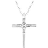 14KT White Gold 0.20CTW Round and Baguette Diamond Cross Pendant