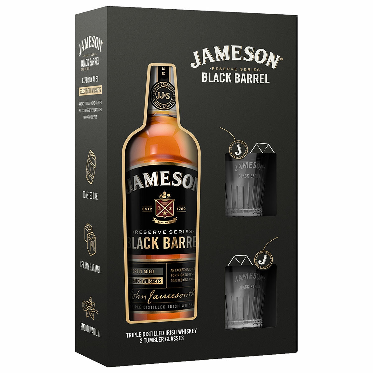Jameson Black Barrel Irish Whiskey 700ml And 2 Glass Gift Pack