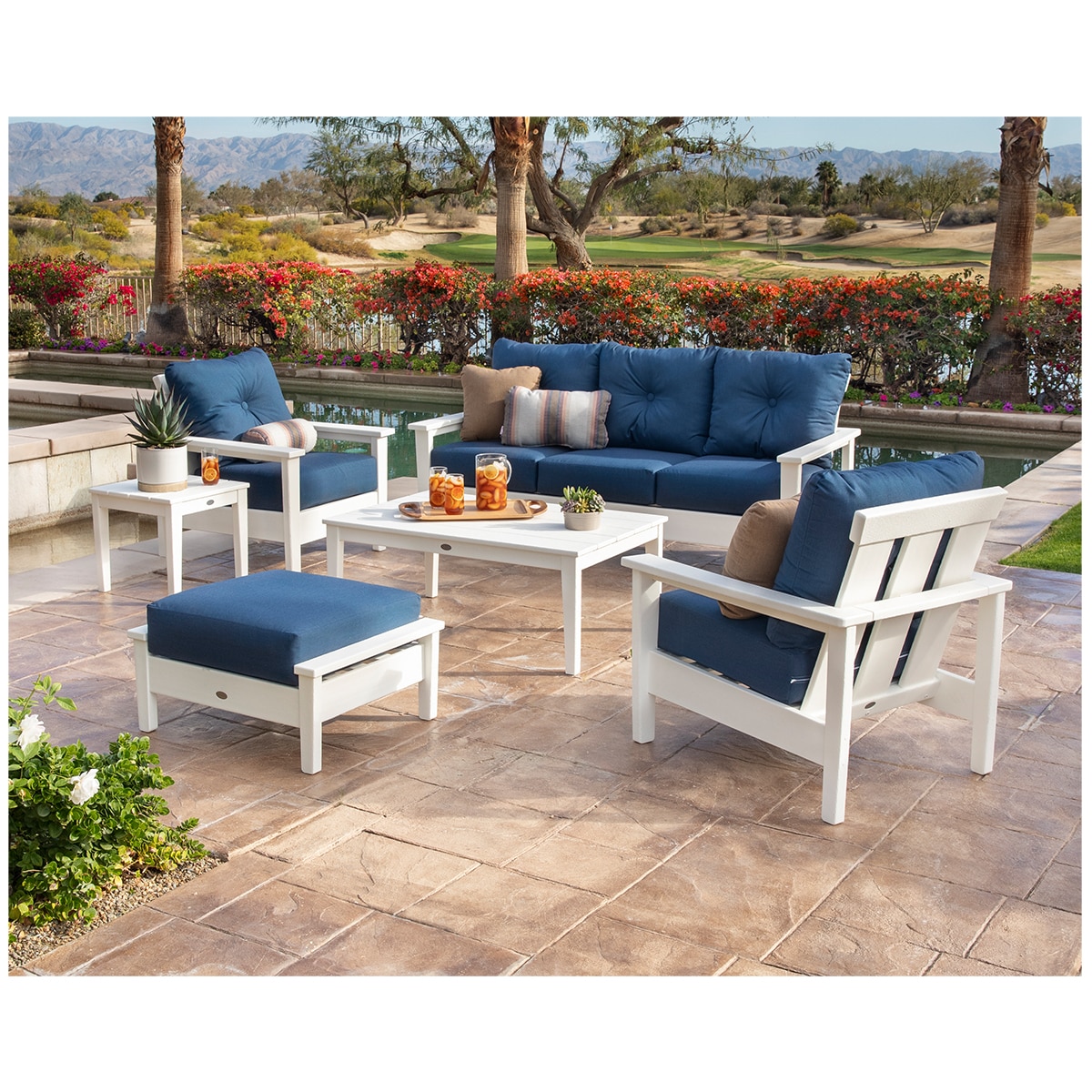 Polywood Prescott Seating Set 6pc White & Indigo Costco Australia