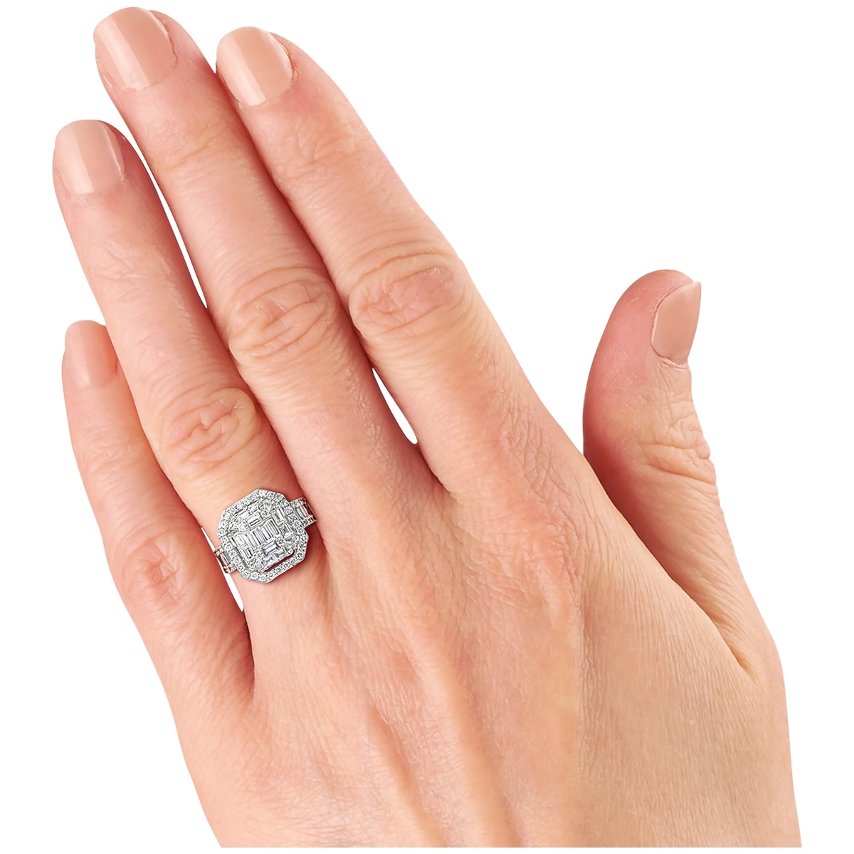 18KT White Gold 1.40ctw Round Brilliant and Baguette Diamond Ring