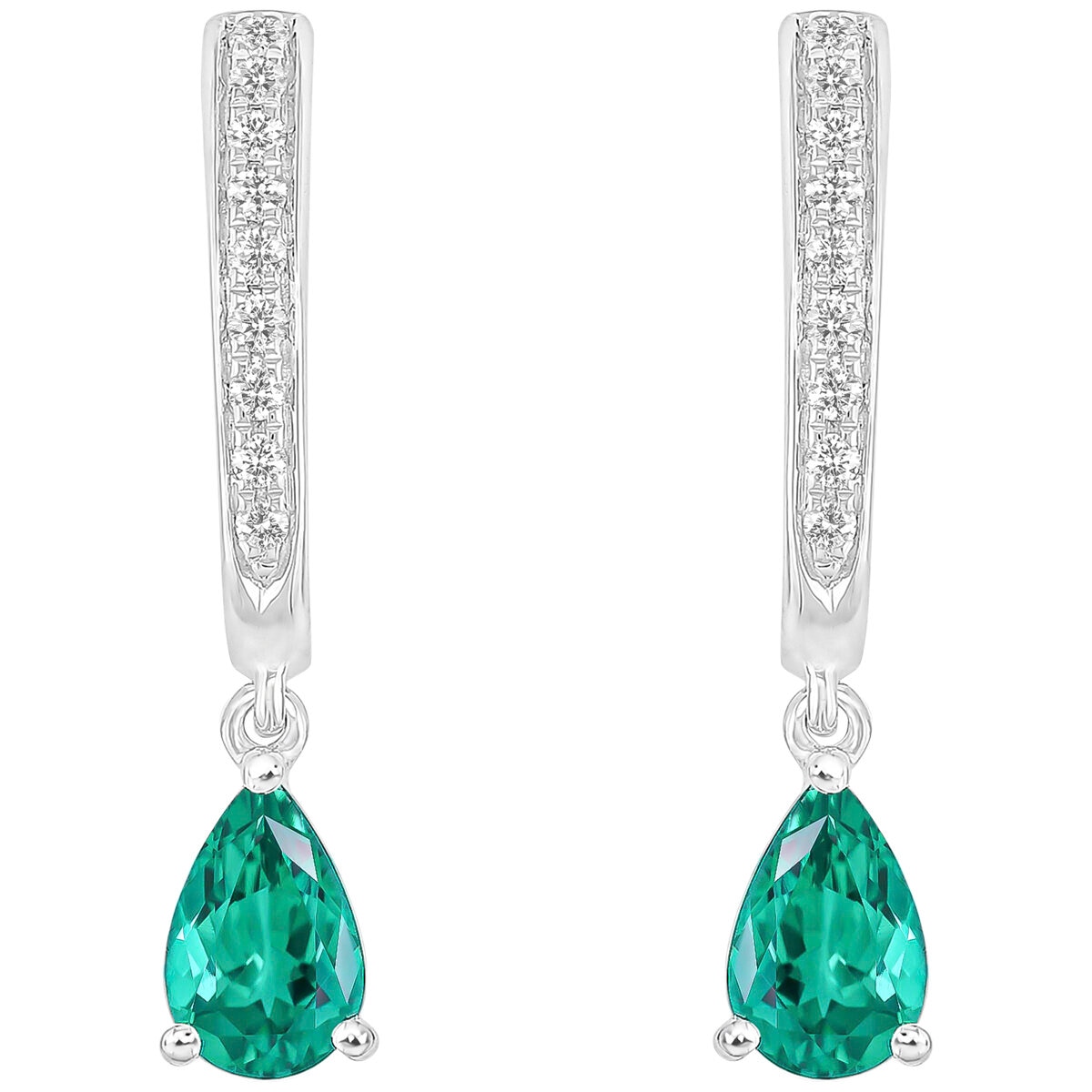 14KT White Gold 0.09ctw Diamond and Lab Emerald Earrings