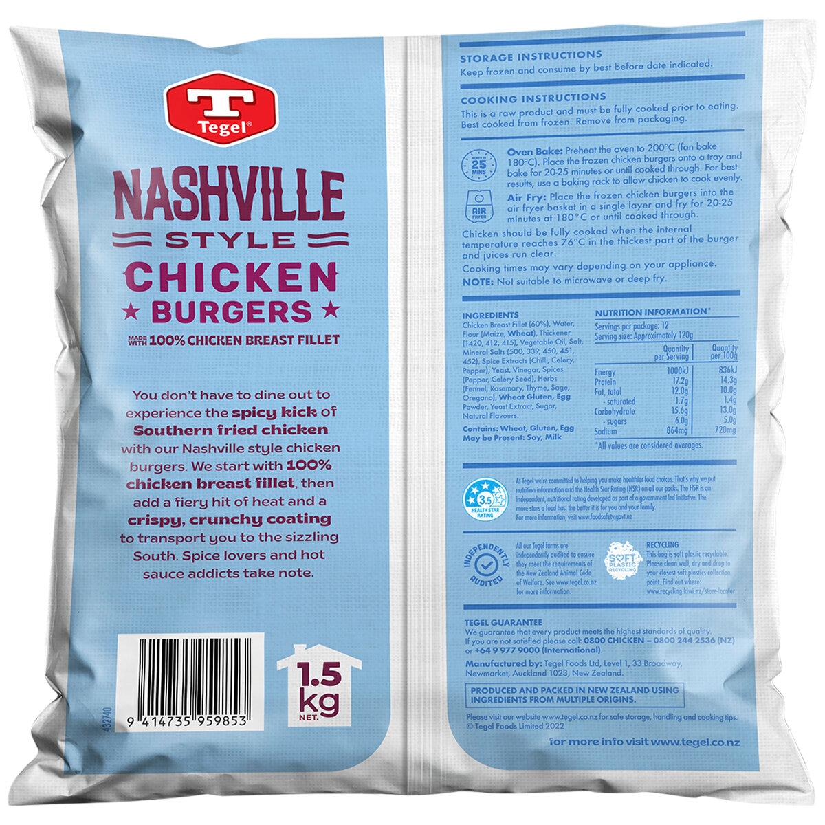 Tegel Nashville Style Chicken Burger 1.5kg - Grocery Same Day Delivery