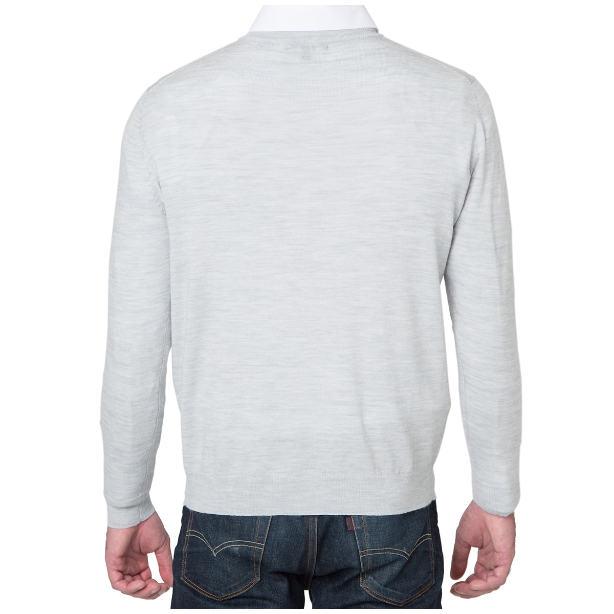 Men's Rough Dress V-Neck Merino Wool Blend Sweater - Grey