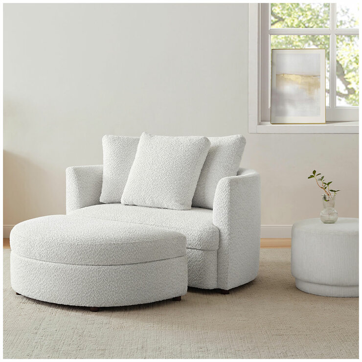Aiden & Ivy Fabric Accent Chair With Storage Ottoman